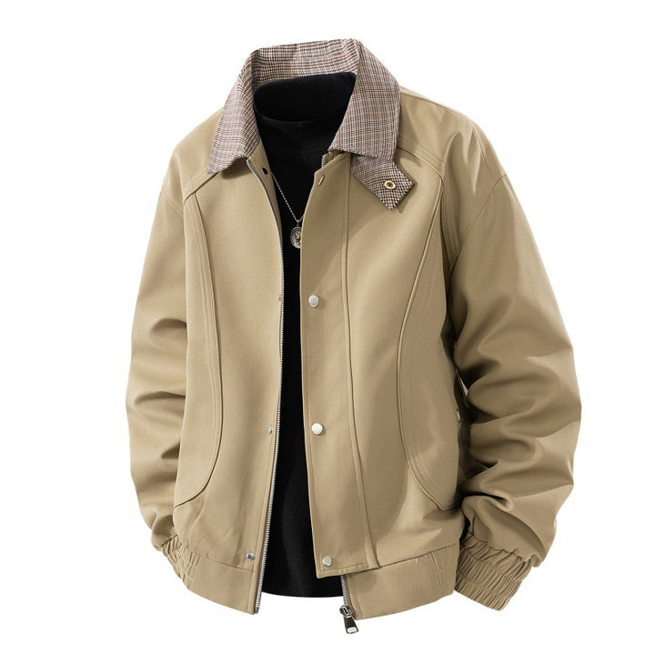 Men's lightweight Harrington jacket in suede look with shirt collar, full-length zipper and elastic hem Mune Fashion