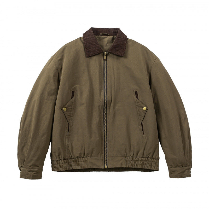 Men's Boxy Field Bomber Jacket with Cord Collar, Metal Zipper and Elastic Hem Mune Fashion