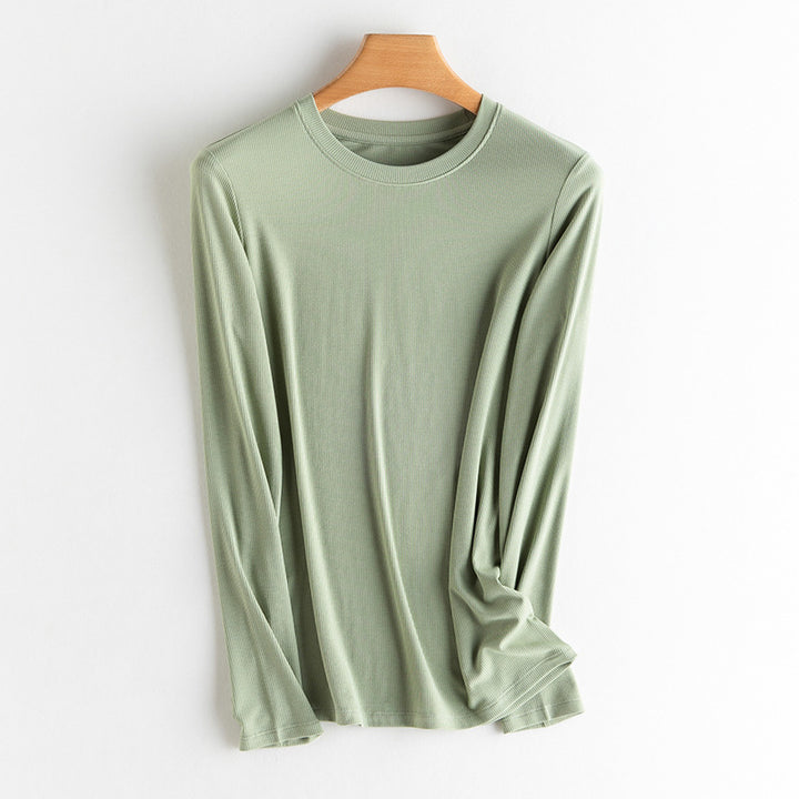 Women Long Sleeve Fine Rib Shirt made of soft Modal-Cotton mix with round neck Mune Fashion