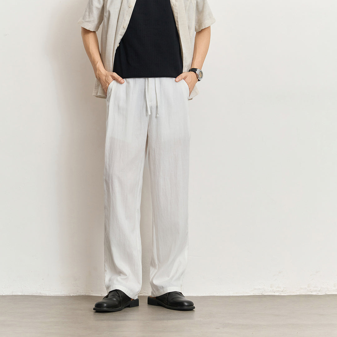 Men's Lightweight Linen Pants with Drawstring and Straight Leg Mune Fashion