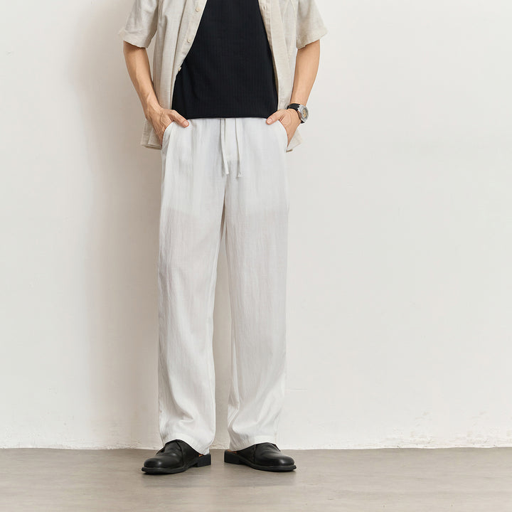 Men's Lightweight Linen Pants with Drawstring and Straight Leg Mune Fashion