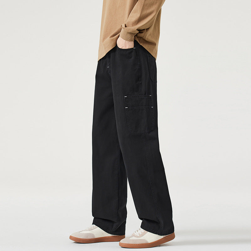 Men's Loose Fit Twill Cargo Pants with Patch Side Pockets and Straight Leg Mune Fashion
