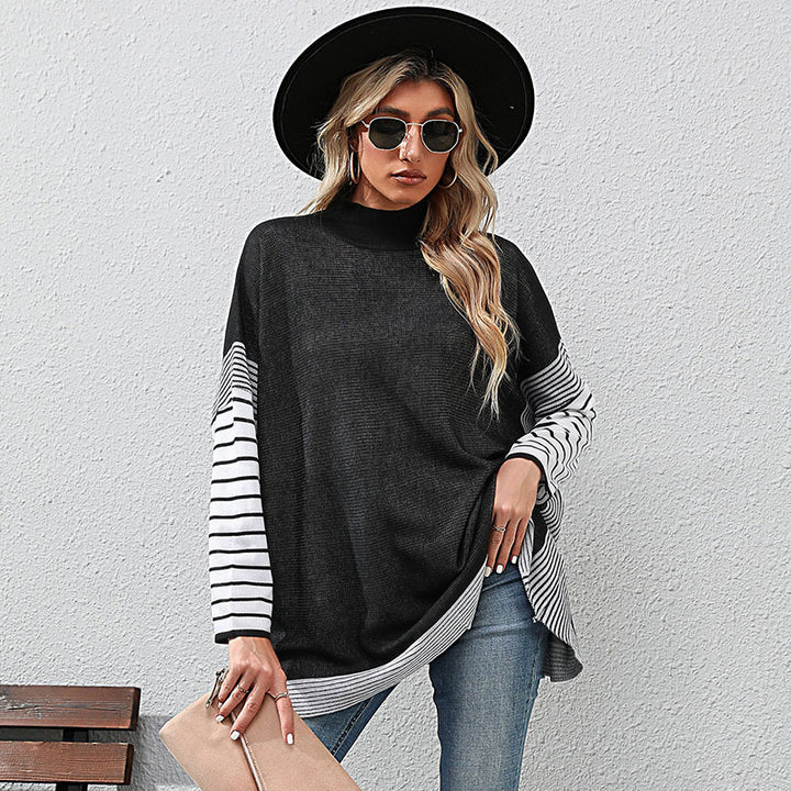 Women's Casual Sweater with Striped Sleeves Mune Fashion