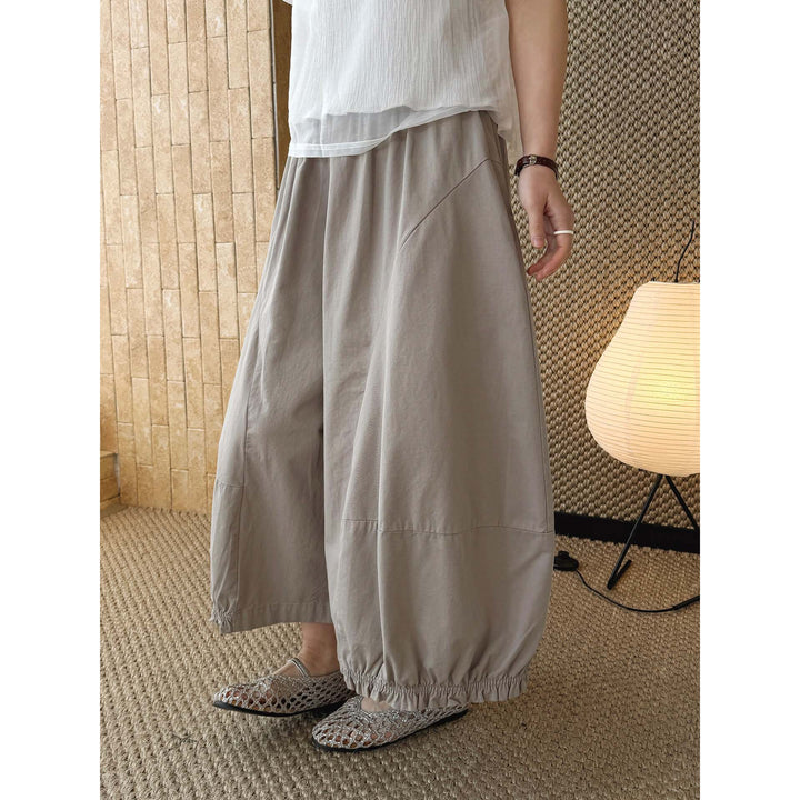 Women Wide Balloon Culotte Pants with Elastic Hem Mune Fashion