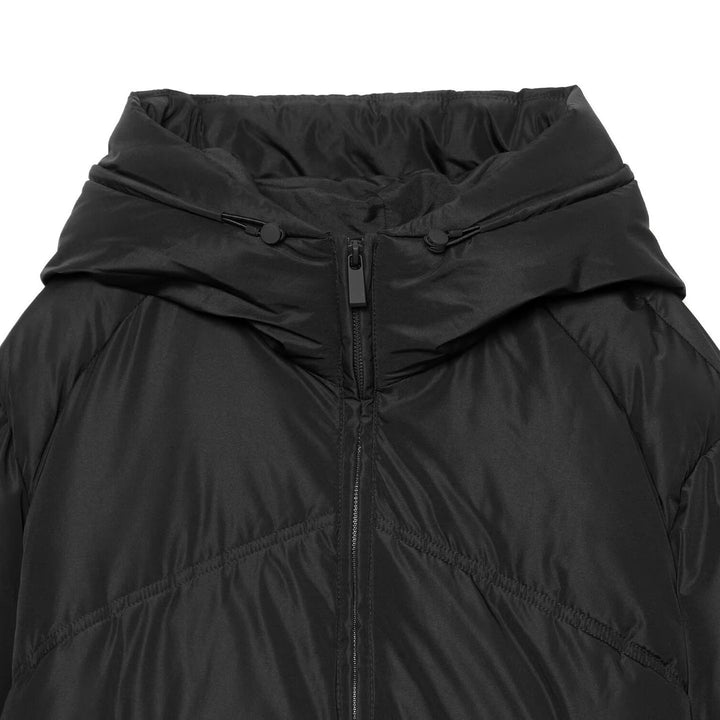 Women Short Cut Padded Oversize Quilted Jacket with High Stand-Up Collar and Hood Mune Fashion