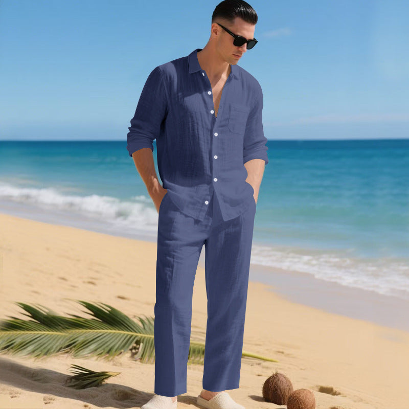 Men's lightweight linen outfit with stylish shirt and elegant pants Mune Fashion