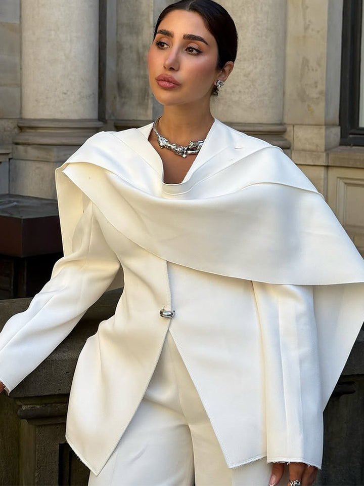 Women's Tailored Blazer with Overlapping Cape Collar Mune Fashion