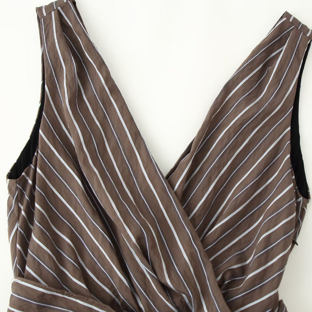 Ladies Sleeveless Wrap Jumpsuit with Wide Leg and Waist Belt Mune Fashion