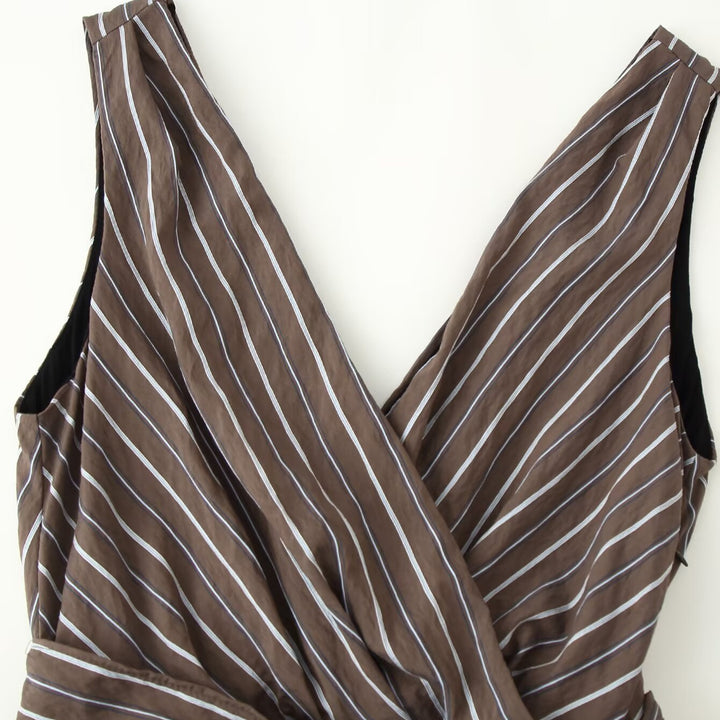 Ladies Sleeveless Wrap Jumpsuit with Wide Leg and Waist Belt Mune Fashion