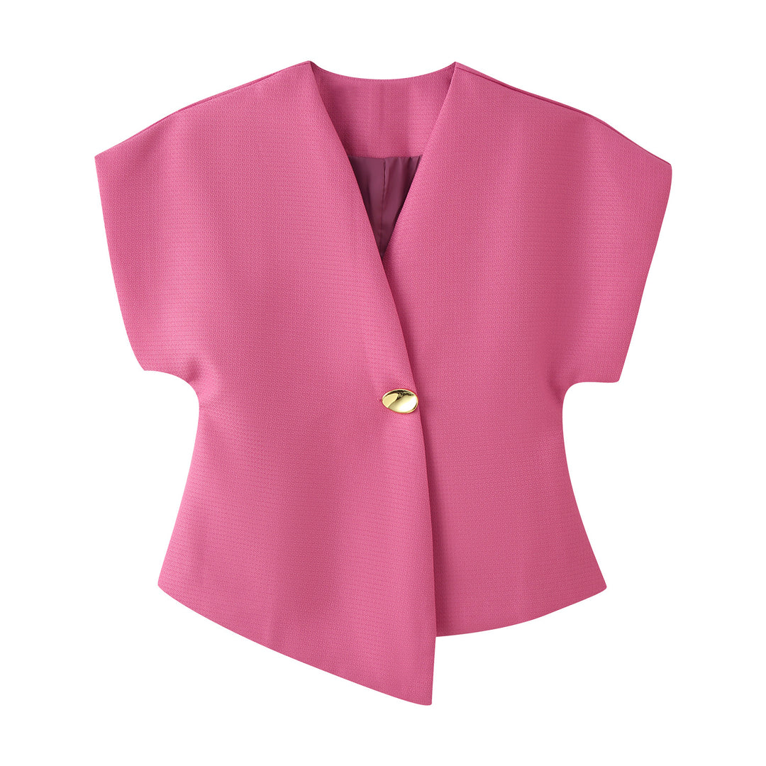 Women's short blazer without sleeves with tailored peplum and deep V-neck Mune Fashion