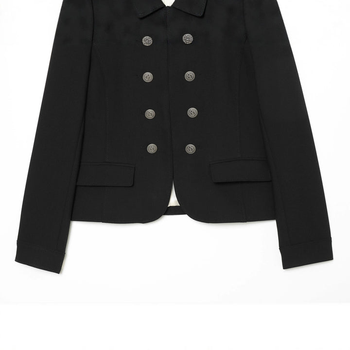 Women's fitted military blazer with stand-up collar and double-breasted decorative button placket Mune Fashion