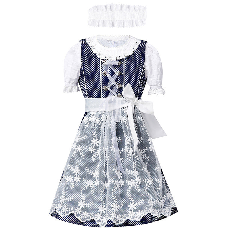 Women's traditional dirndl dress with lace blouse and embroidered tulle apron Mune Fashion