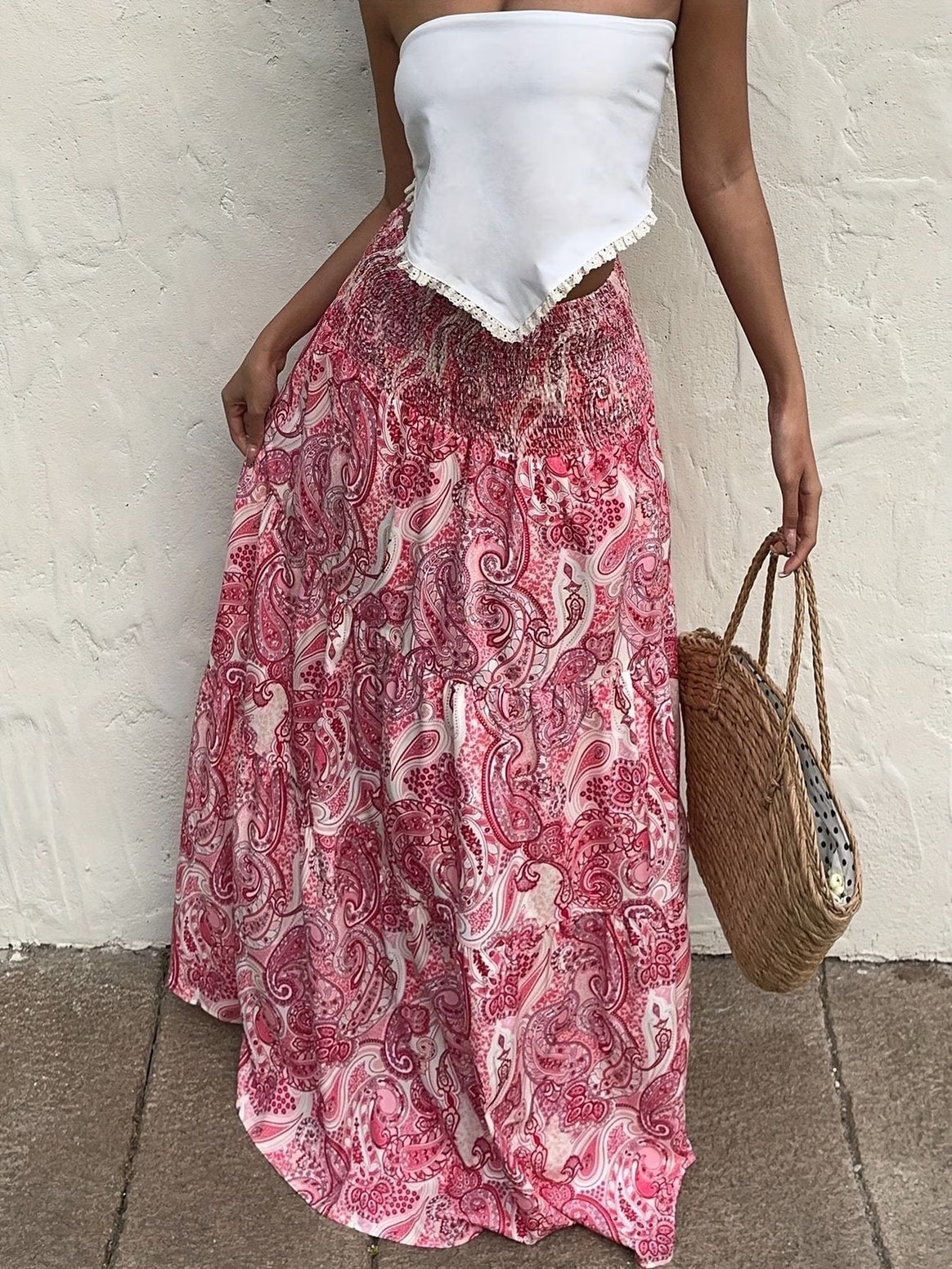 Women’s Maxi Skirt with Smocked Waist and Tiered Ruffle Mune Fashion