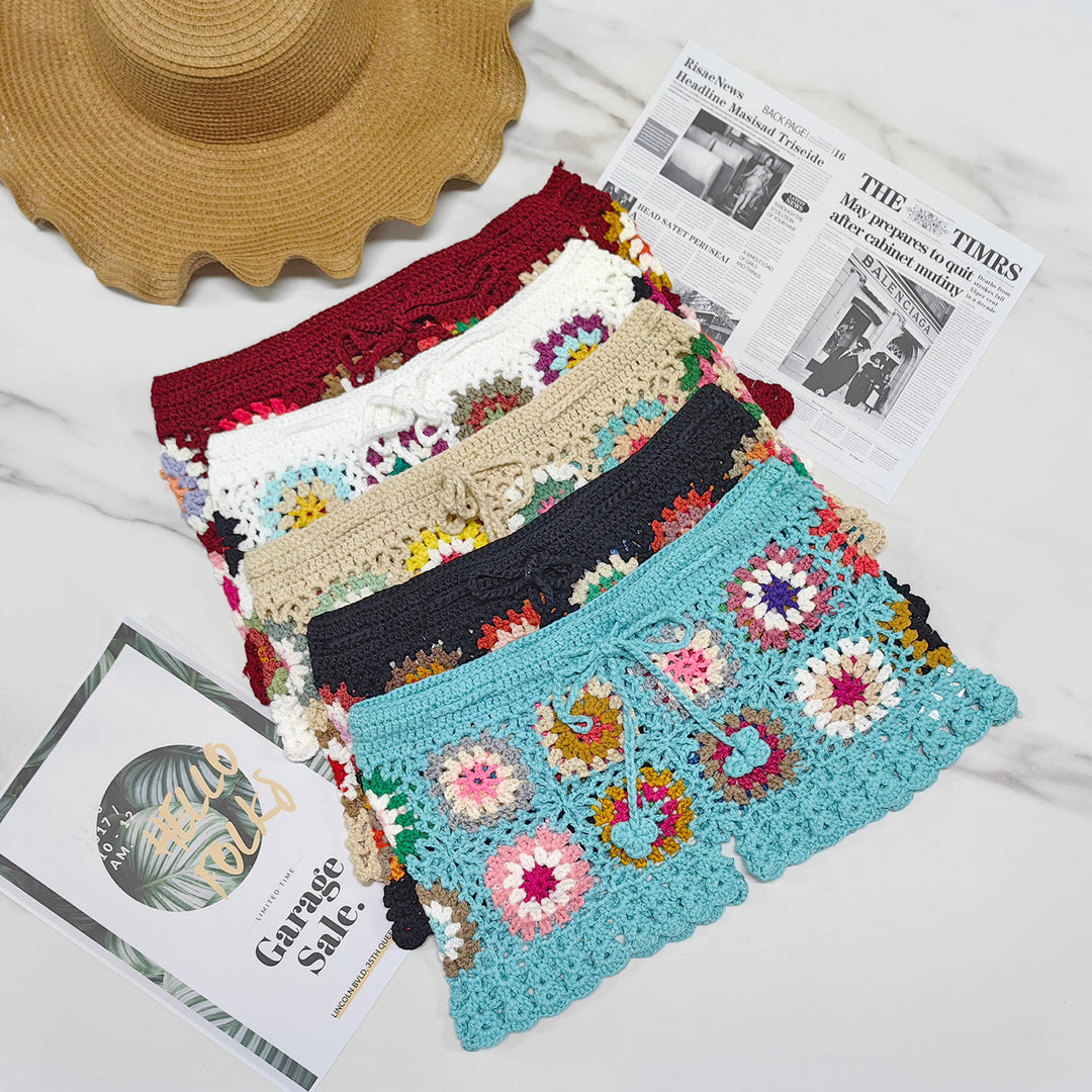 Women's crochet shorts with colorful granny square pattern Mune Fashion