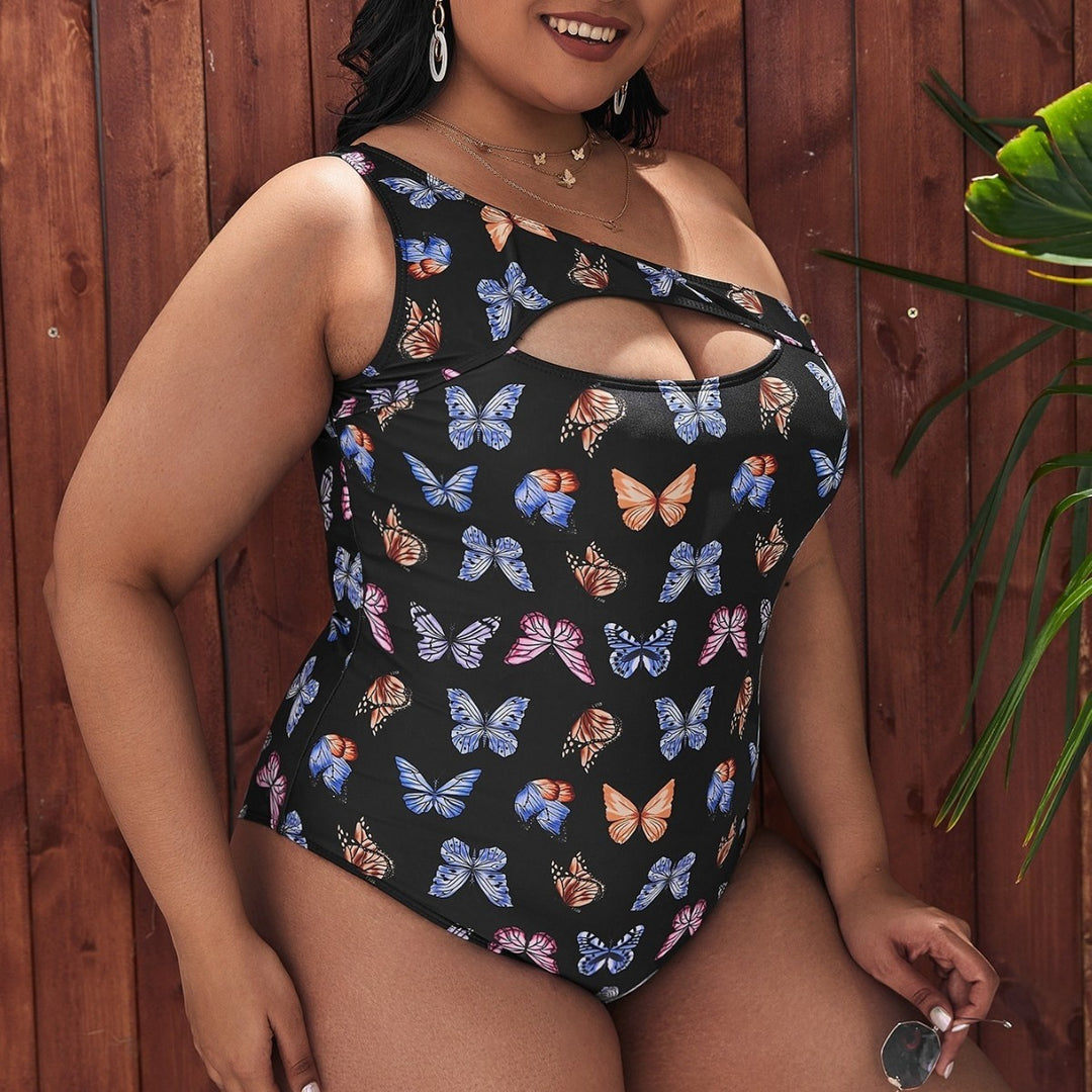 Women's one-piece swimsuit with creative cut-out and colorful butterfly pattern Mune Fashion