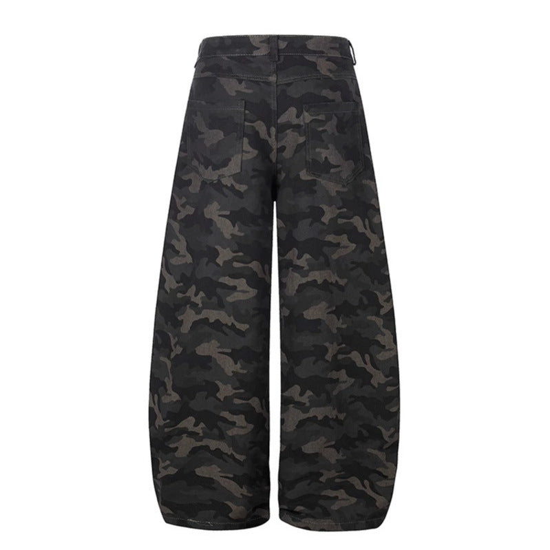 Women's Wide Camouflage Palazzo Pants with High Waist, Belt Loops, and Balloon-Shaped Leg Mune Fashion