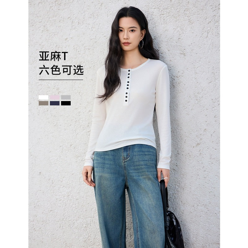 Women's Long Sleeve Henley Shirt made of fine jersey with decorative button placket Mune Fashion