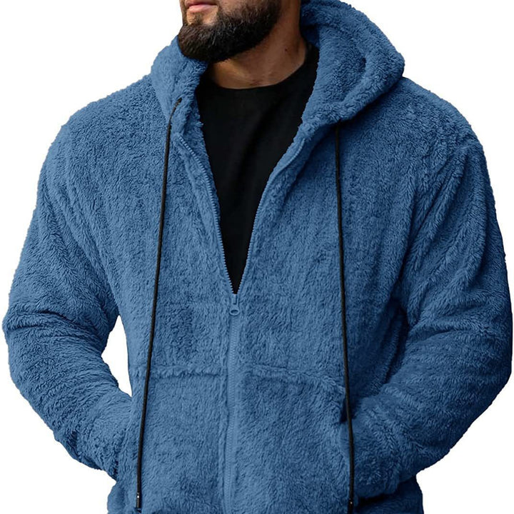 Men's teddy plush zip hoodie with oversized hood, concealed zipper, and side pockets Mune Fashion