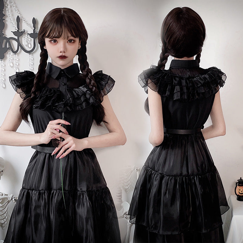 Ladies Elegant Maxi Dress with Voluminous Ruffles and Waist Belt Mune Fashion