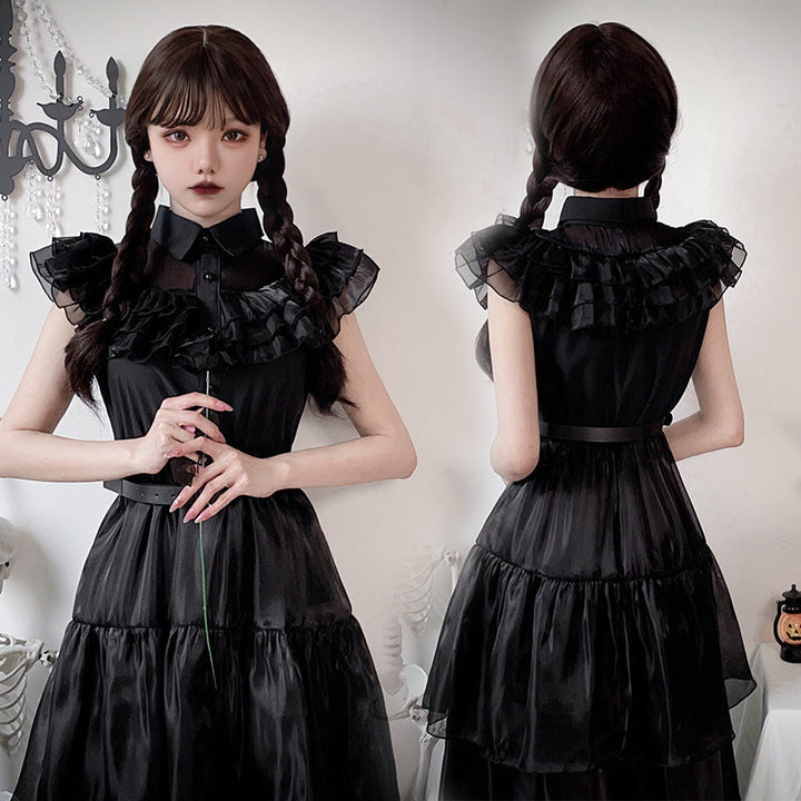 Ladies Elegant Maxi Dress with Voluminous Ruffles and Waist Belt Mune Fashion