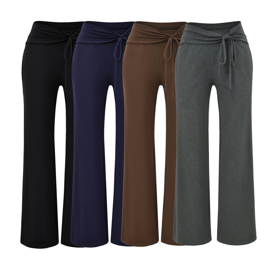 Women's Wide Jersey Lounge Pants with Folded Waistband and Drawstring Mune Fashion