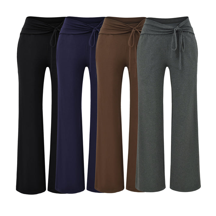 Women's Wide Jersey Lounge Pants with Folded Waistband and Drawstring Mune Fashion