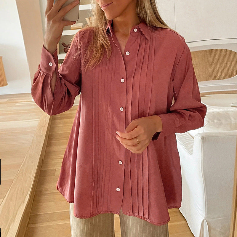 Women's Oversized Shirt with Pleats and Balloon Sleeves Mune Fashion