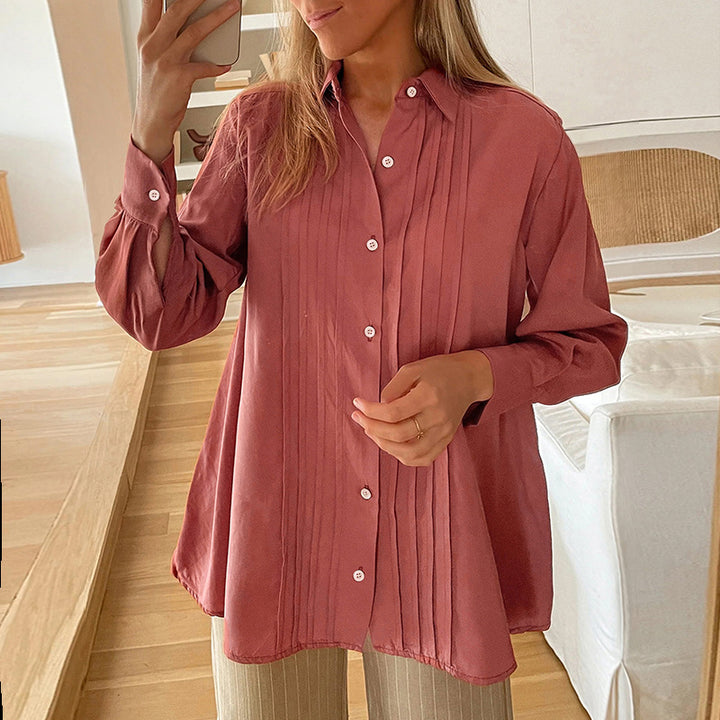 Women's Oversized Shirt with Pleats and Balloon Sleeves Mune Fashion
