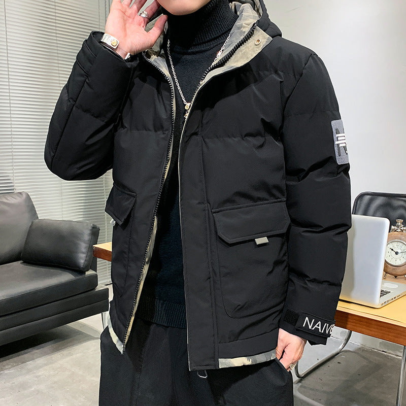 Men's quilted hooded jacket with flap pockets and adjustable Velcro cuffs Mune Fashion