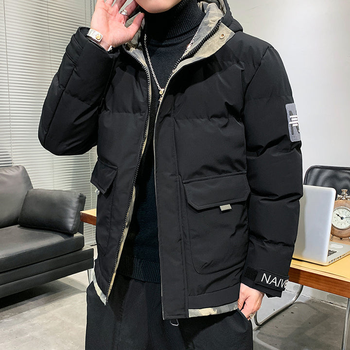 Men's quilted hooded jacket with flap pockets and adjustable Velcro cuffs Mune Fashion
