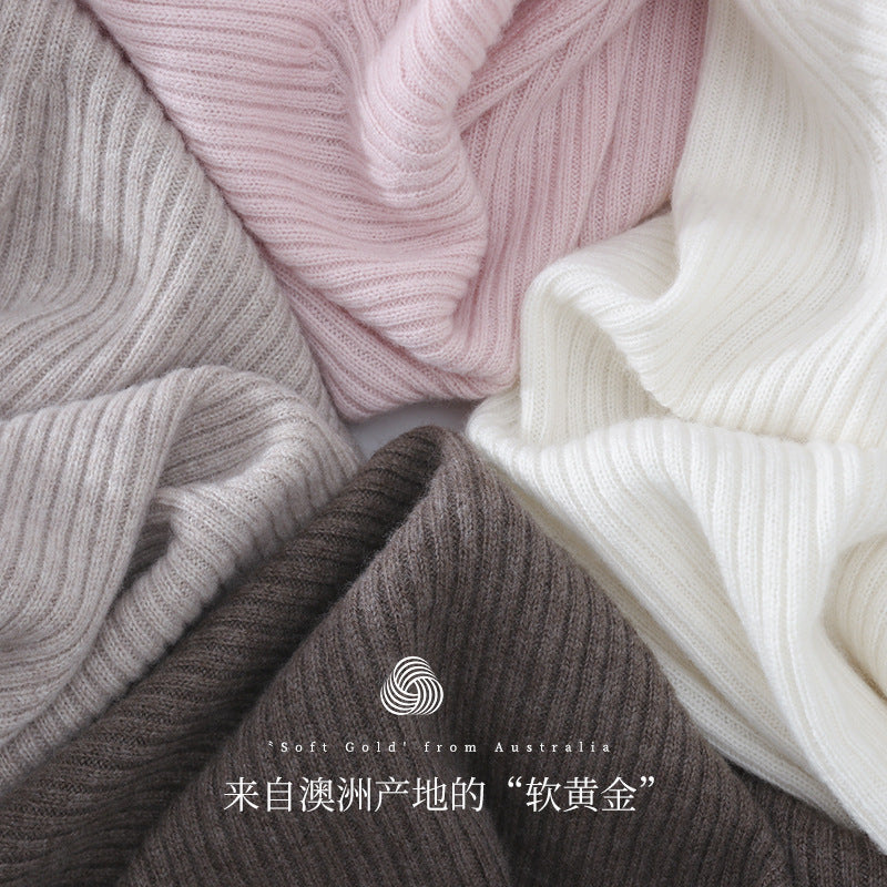 Women Fine Ribbed Stand Collar Sweater with Slim-Fit Silhouette Mune Fashion