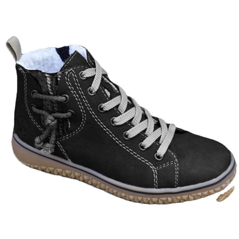 Women High-Top Sneaker-Boot with Side Zipper, Decorative Ankle Strap and Textured Rubber Sole Mune Fashion
