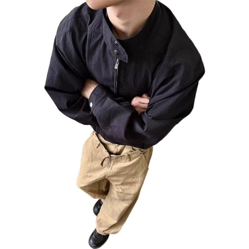Men's Oversized Bomber Jacket with Stand Collar and Short Zipper Mune Fashion