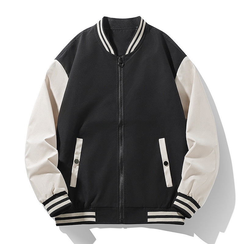 Men's lightweight college bomber jacket with contrasting striped ribbed collar and full zip Mune Fashion