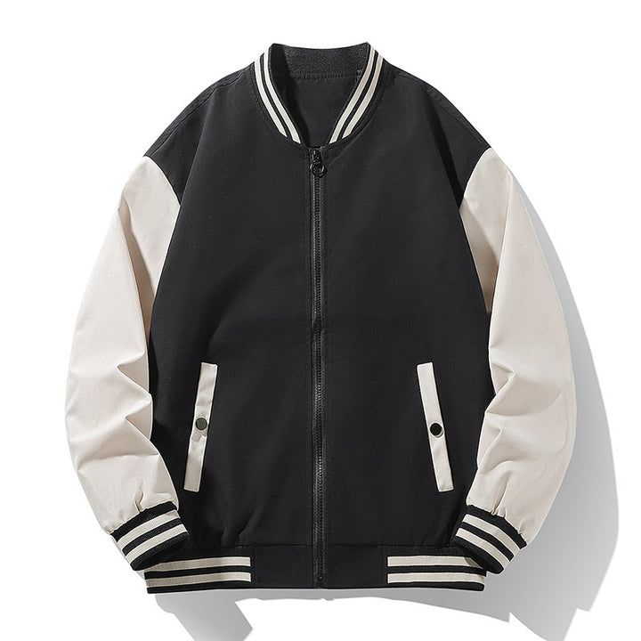Men's lightweight college bomber jacket with contrasting striped ribbed collar and full zip Mune Fashion