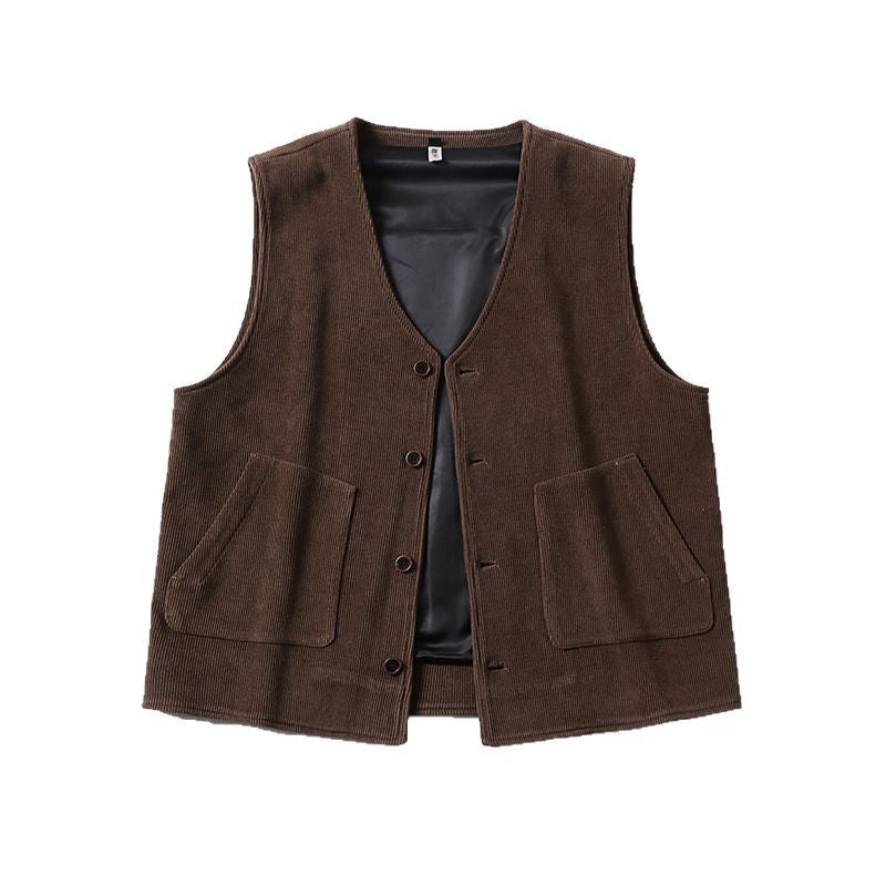 Men's cord waistcoat with satin lining, V-neck and patch pockets Mune Fashion