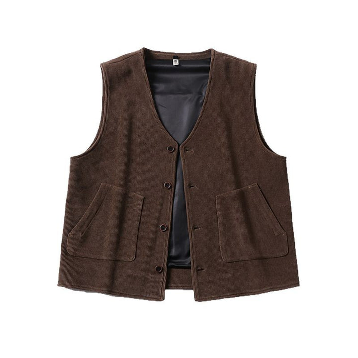 Men's cord waistcoat with satin lining, V-neck and patch pockets Mune Fashion