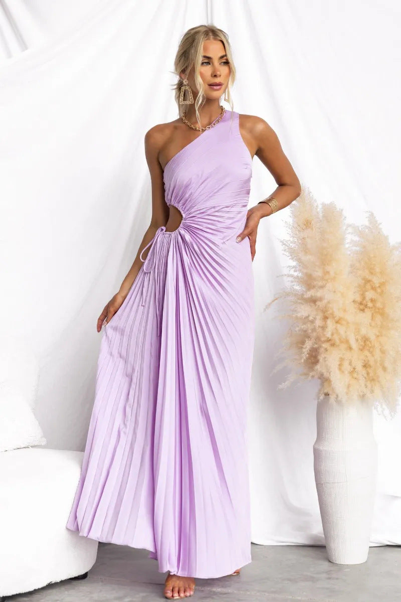 Women’s Maxi Dress with Refined Draping and Asymmetrical Design Mune Fashion
