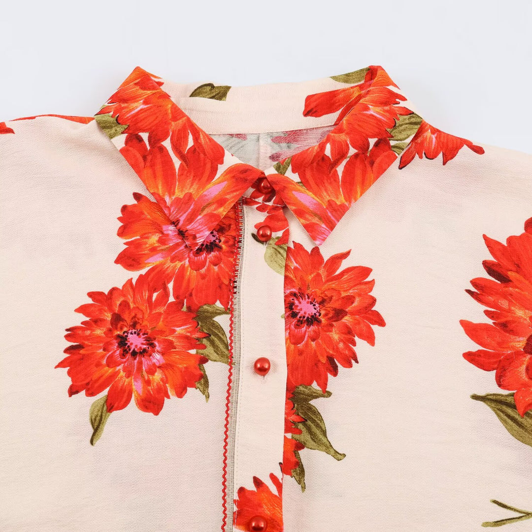 Ladies Oversized Viscose Blouse with Floral Print and Kimono Sleeves Mune Fashion