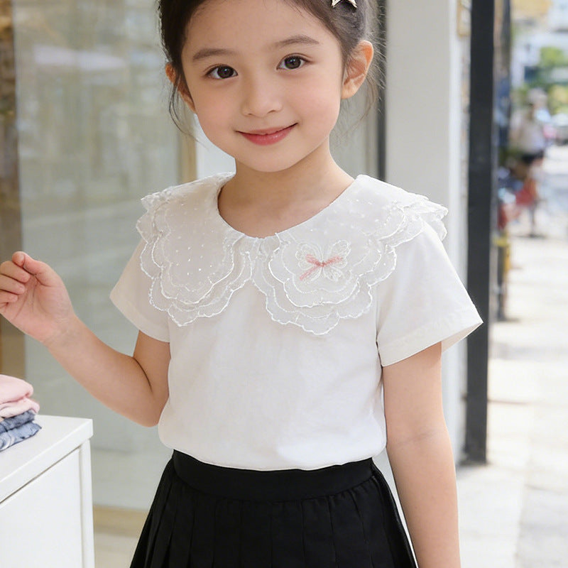 Women's T-Shirt with charming lace collar Mune Fashion