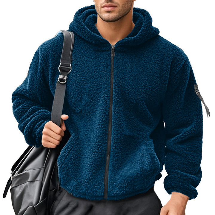 Men's padded Sherpa fleece hoodie jacket with full zipper, elastic hem, and sleeve zipper pocket Mune Fashion