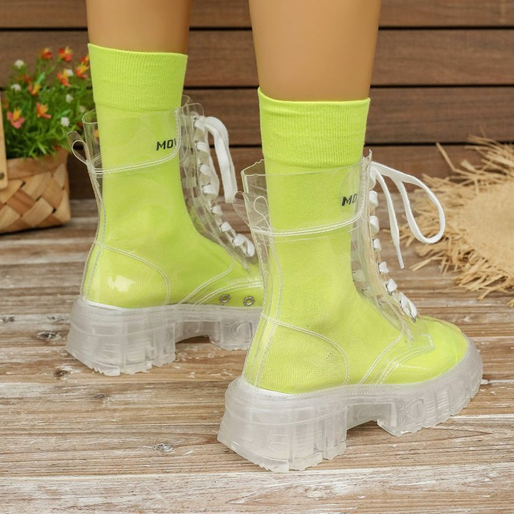 Women's transparent platform ankle boots with sock-like knitted shaft and tread sole Mune Fashion