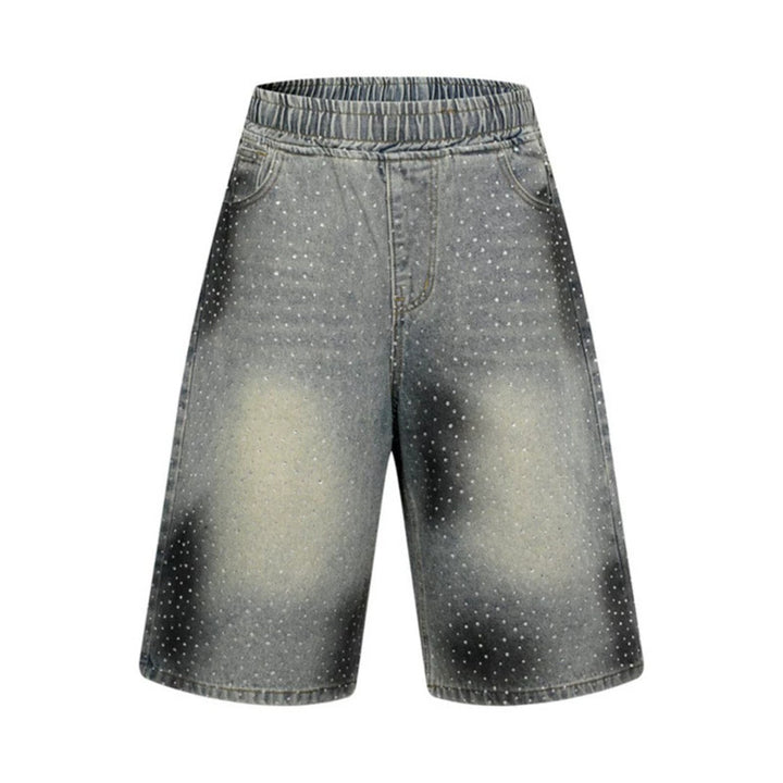 Women's high-waisted denim culotte shorts with comfort waistband and subtle polka dot pattern Mune Fashion