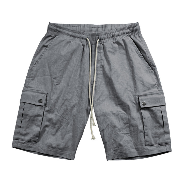 Men's urban cargo Bermuda shorts made of linen-cotton blend with elastic drawstring waistband and snap-flap pockets Mune Fashion