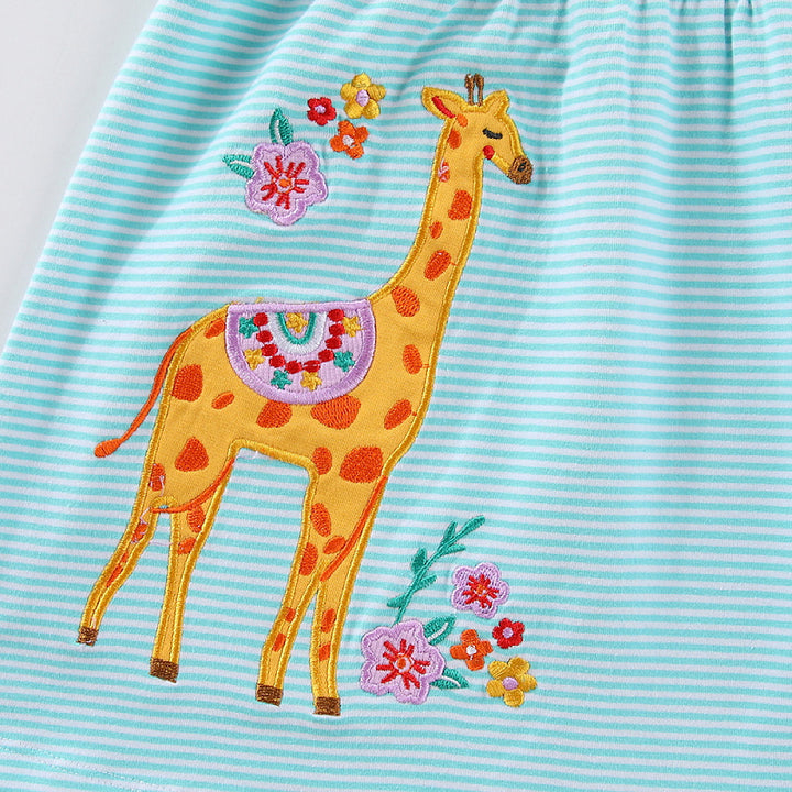 Girls Cotton Dress with Cheerful Giraffe Motif Mune Fashion