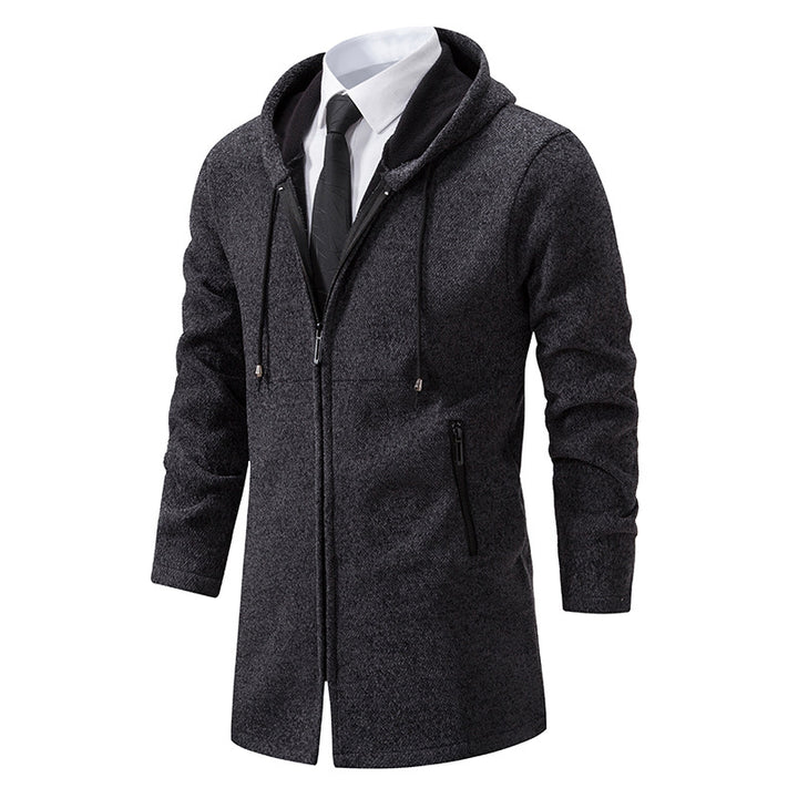 Men's Hooded Wool Blend Coat with Zip and Fine Knit Texture Mune Fashion
