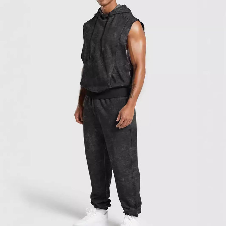 Men's sleeveless hooded sweat set in velour look with elastic joggers and ribbed cuffs Mune Fashion