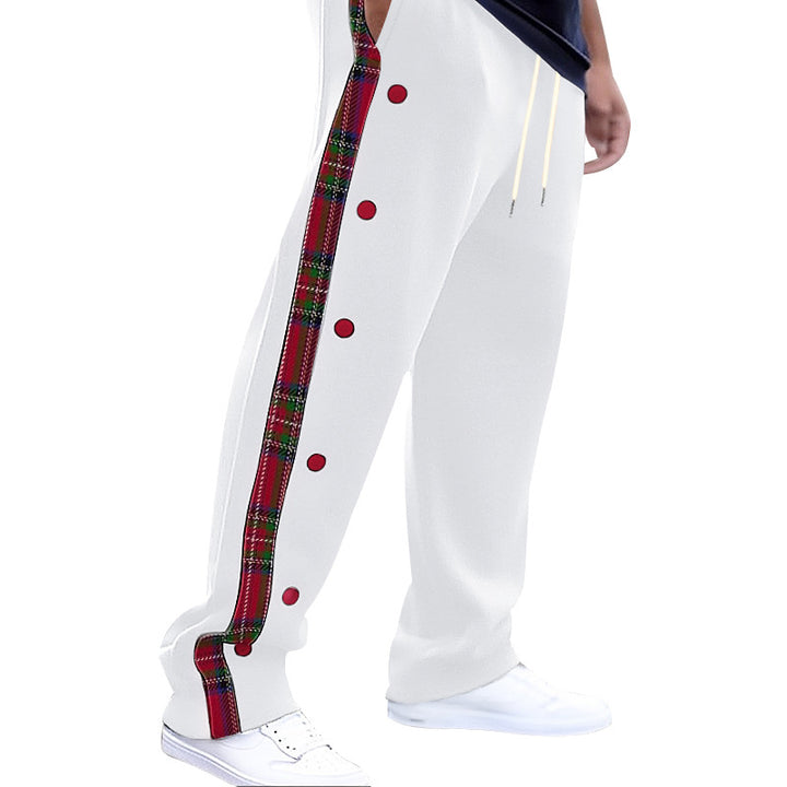 Men's loose jogging pants with side check stripe and snap button placket Mune Fashion