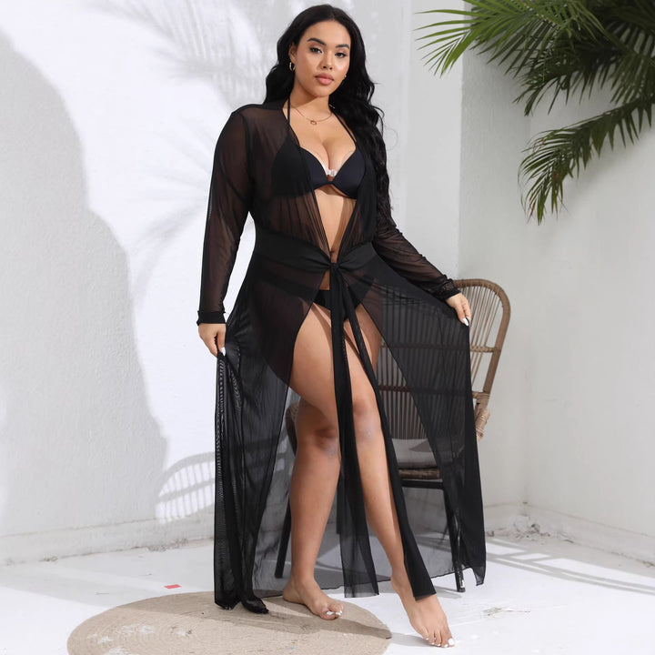 Women's transparent beach cover-up with playful waist belt Mune Fashion
