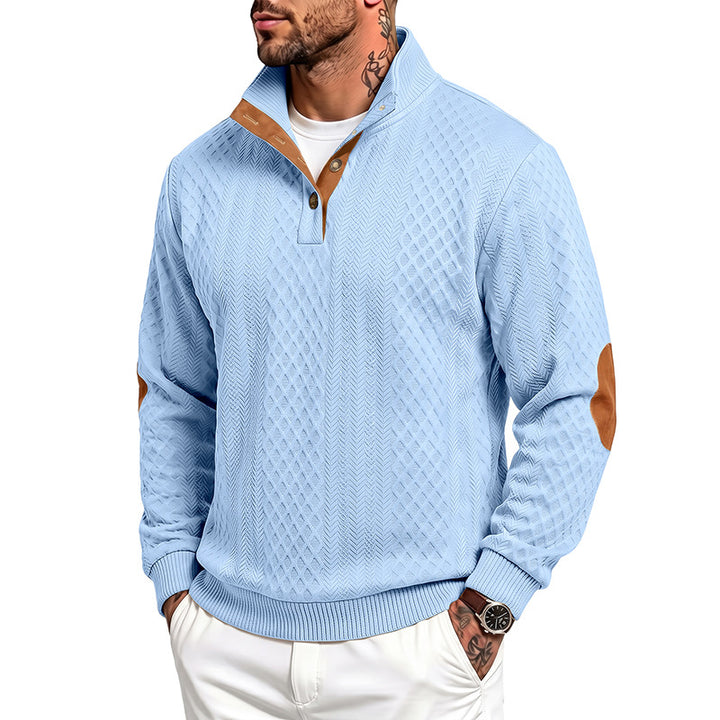 Men's fine structured troyer pullover with collar trim and elbow patches Mune Fashion